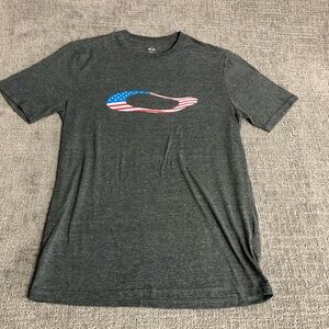 Oakley Dark Gray Tee with American Flag Graphic
